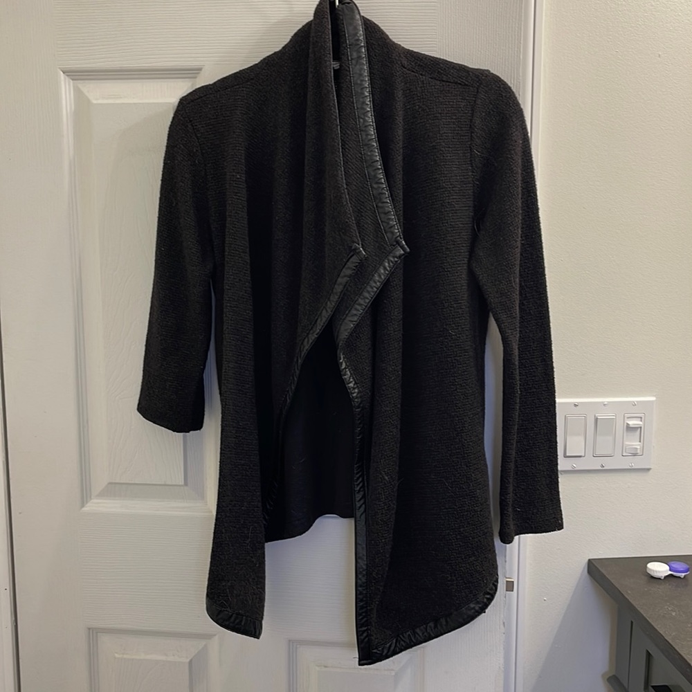 Black cardigan with faux leather trim